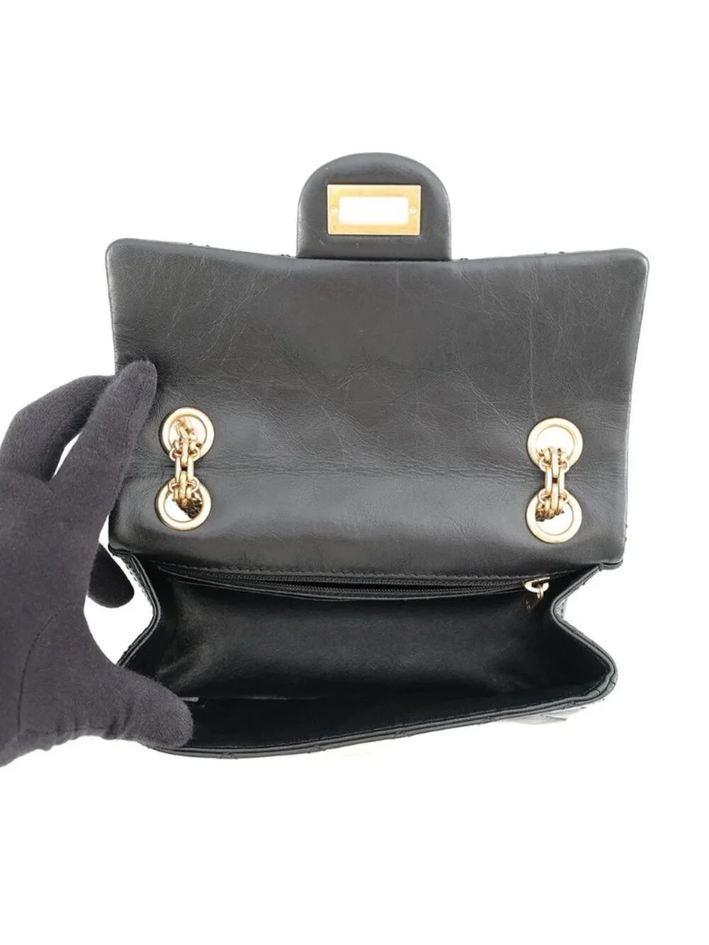 Chanel Chain Shoulder Bag Quilted 2.55 Mini Aged Calf Leather Black